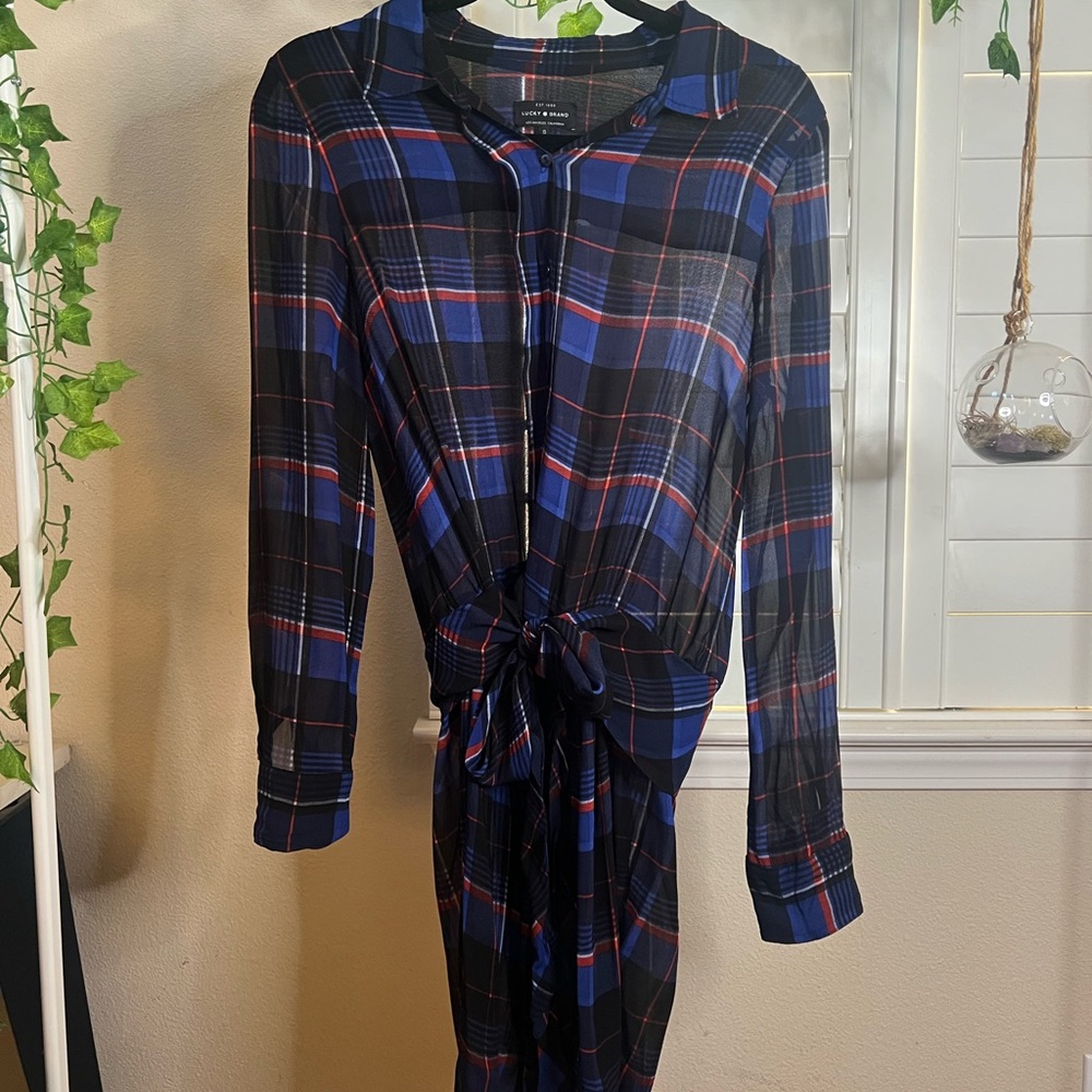 Lucky Brand Plaid Tie-Front Dress